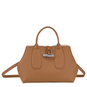 Longchamp Roseau M Leather Women's Top-handle Bags Beige | 209-PQDSLU