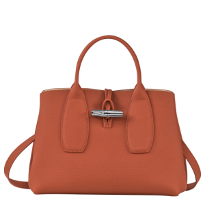 Longchamp Roseau M Leather Women's Top-handle Bags Orange | 835-DGSNVB