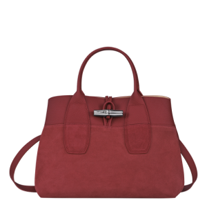 Longchamp Roseau M Leather Women's Top-handle Bags Red | 973-SOTBRE